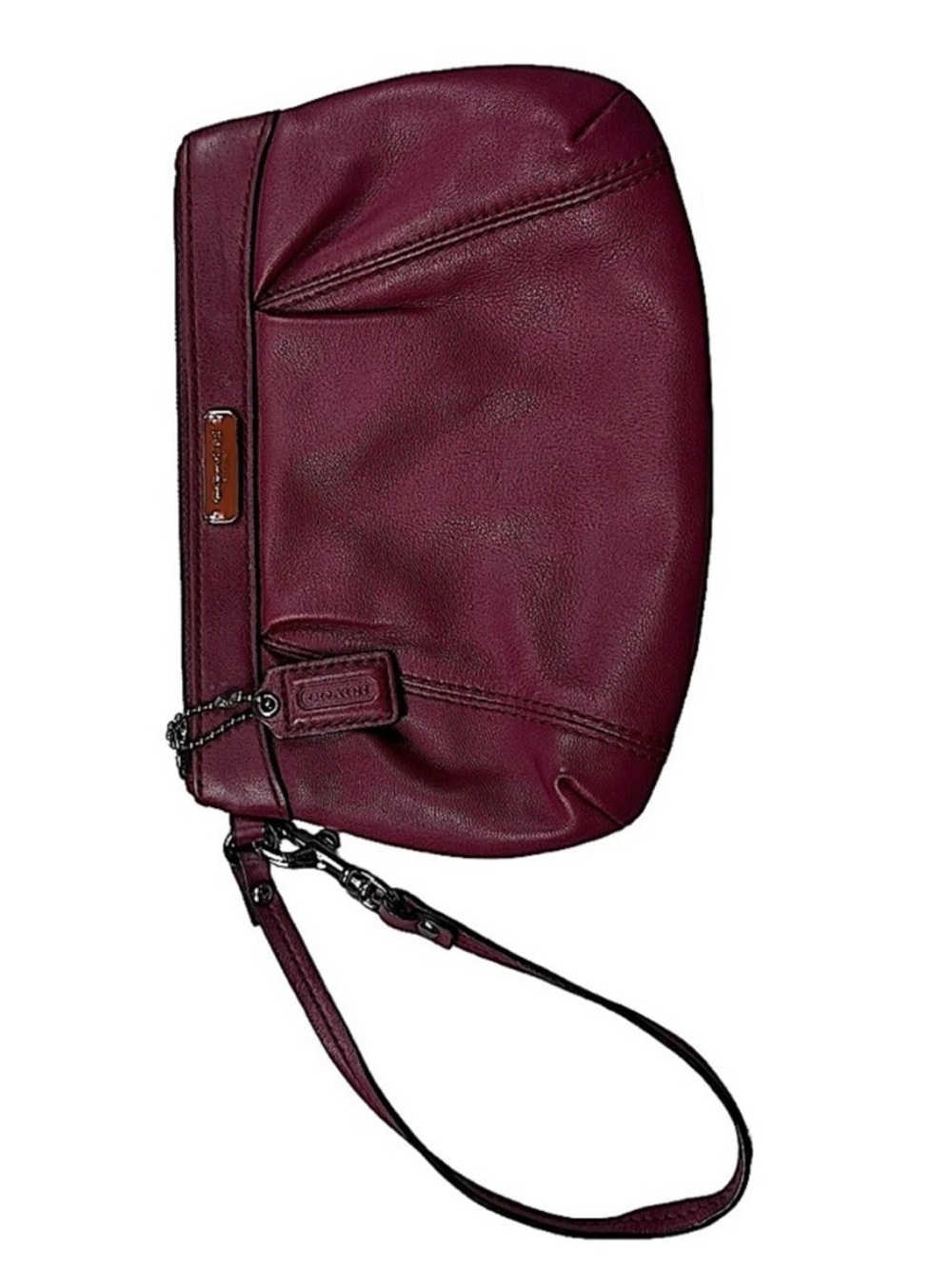 COACH: Pleated Leather Burgundy Wristlet